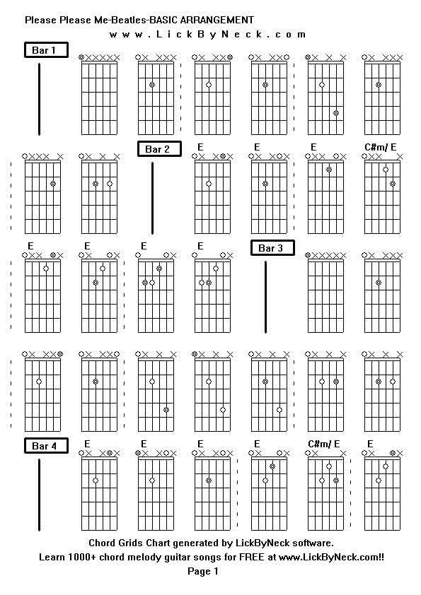 Chord Grids Chart of chord melody fingerstyle guitar song-Please Please Me-Beatles-BASIC ARRANGEMENT,generated by LickByNeck software.